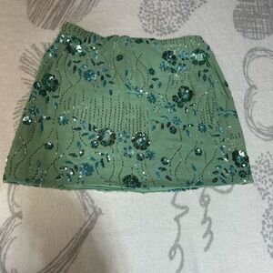 Amazon Green beaded Floral Mini Skirt